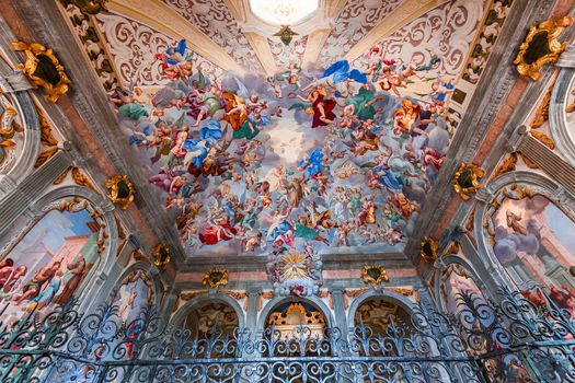 ORTA SAN GIULIO, ITALY, MAY 29, 2019 : interiors decors and frescoes of chapel in Sacro monte di Orta, , may 29, 2019, in Orta san Giulio, italy