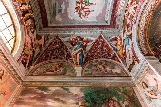 ORTA SAN GIULIO, ITALY, MAY 29, 2019 : interiors decors and frescoes of chapel in Sacro monte di Orta, , may 29, 2019, in Orta san Giulio, italy