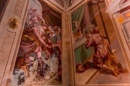 ORTA SAN GIULIO, ITALY, MAY 29, 2019 : interiors decors and frescoes of chapel in Sacro monte di Orta, , may 29, 2019, in Orta san Giulio, italy