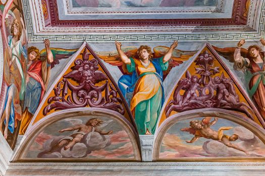 ORTA SAN GIULIO, ITALY, MAY 29, 2019 : interiors decors and frescoes of chapel in Sacro monte di Orta, , may 29, 2019, in Orta san Giulio, italy