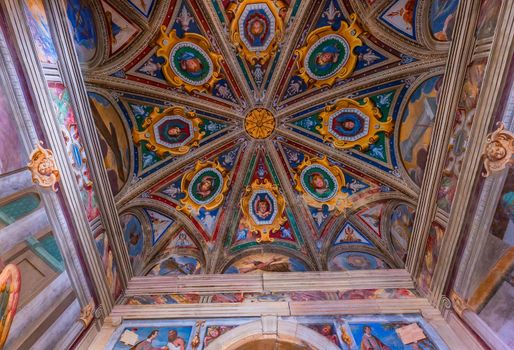 ORTA SAN GIULIO, ITALY, MAY 29, 2019 : interiors decors and frescoes of chapel in Sacro monte di Orta, , may 29, 2019, in Orta san Giulio, italy