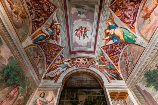 ORTA SAN GIULIO, ITALY, MAY 29, 2019 : interiors decors and frescoes of chapel in Sacro monte di Orta, , may 29, 2019, in Orta san Giulio, italy