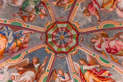 ORTA SAN GIULIO, ITALY, MAY 29, 2019 : interiors decors and frescoes of chapel in Sacro monte di Orta, , may 29, 2019, in Orta san Giulio, italy