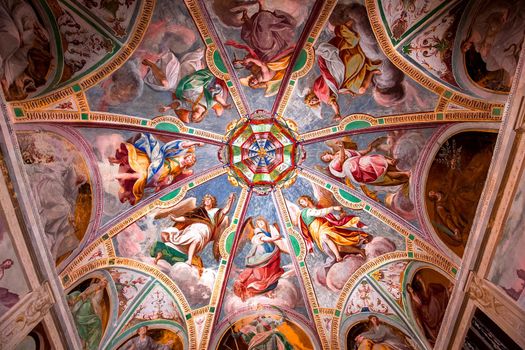 ORTA SAN GIULIO, ITALY, MAY 29, 2019 : interiors decors and frescoes of chapel in Sacro monte di Orta, , may 29, 2019, in Orta san Giulio, italy