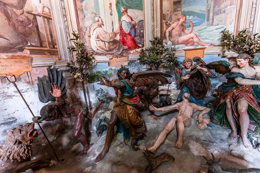 ORTA SAN GIULIO, ITALY, MAY 29, 2019 : interiors decors and frescoes of chapel in Sacro monte di Orta, , may 29, 2019, in Orta san Giulio, italy