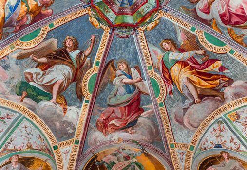 ORTA SAN GIULIO, ITALY, MAY 29, 2019 : interiors decors and frescoes of chapel in Sacro monte di Orta, , may 29, 2019, in Orta san Giulio, italy