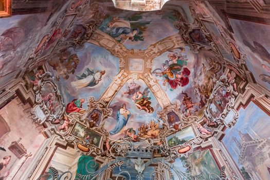 ORTA SAN GIULIO, ITALY, MAY 29, 2019 : interiors decors and frescoes of chapel in Sacro monte di Orta, , may 29, 2019, in Orta san Giulio, italy