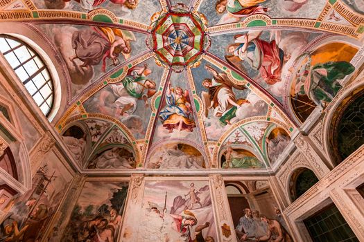 ORTA SAN GIULIO, ITALY, MAY 29, 2019 : interiors decors and frescoes of chapel in Sacro monte di Orta, , may 29, 2019, in Orta san Giulio, italy