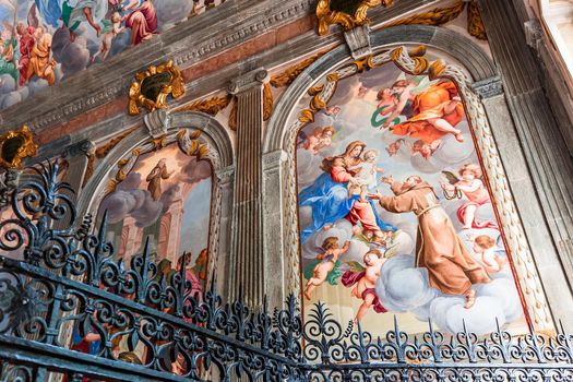 ORTA SAN GIULIO, ITALY, MAY 29, 2019 : interiors decors and frescoes of chapel in Sacro monte di Orta, , may 29, 2019, in Orta san Giulio, italy