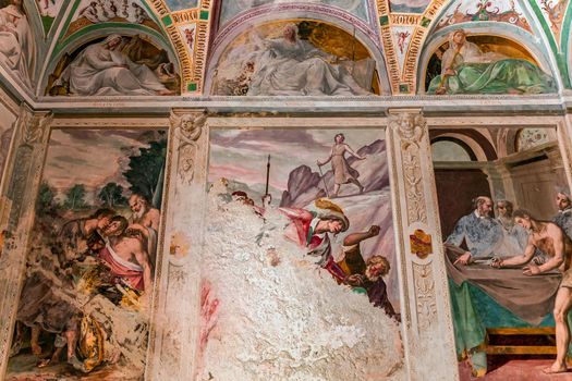 ORTA SAN GIULIO, ITALY, MAY 29, 2019 : interiors decors and frescoes of chapel in Sacro monte di Orta, , may 29, 2019, in Orta san Giulio, italy