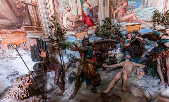 ORTA SAN GIULIO, ITALY, MAY 29, 2019 : interiors decors and frescoes of chapel in Sacro monte di Orta, , may 29, 2019, in Orta san Giulio, italy