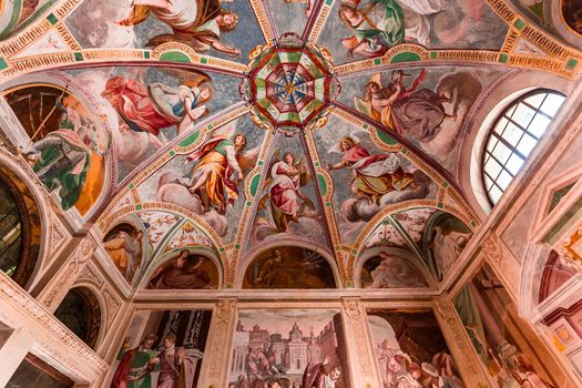 ORTA SAN GIULIO, ITALY, MAY 29, 2019 : interiors decors and frescoes of chapel in Sacro monte di Orta, , may 29, 2019, in Orta san Giulio, italy