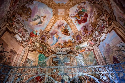 ORTA SAN GIULIO, ITALY, MAY 29, 2019 : interiors decors and frescoes of chapel in Sacro monte di Orta, , may 29, 2019, in Orta san Giulio, italy