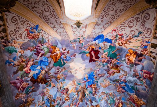 ORTA SAN GIULIO, ITALY, MAY 29, 2019 : interiors decors and frescoes of chapel in Sacro monte di Orta, , may 29, 2019, in Orta san Giulio, italy