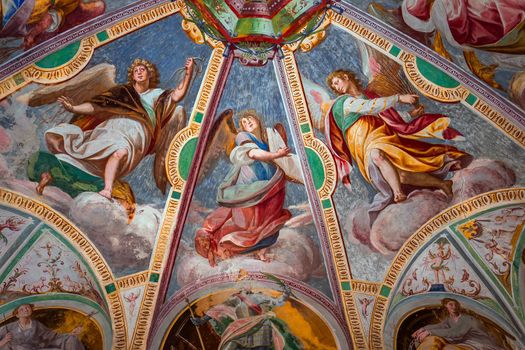 ORTA SAN GIULIO, ITALY, MAY 29, 2019 : interiors decors and frescoes of chapel in Sacro monte di Orta, , may 29, 2019, in Orta san Giulio, italy