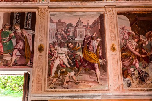 ORTA SAN GIULIO, ITALY, MAY 29, 2019 : interiors decors and frescoes of chapel in Sacro monte di Orta, , may 29, 2019, in Orta san Giulio, italy