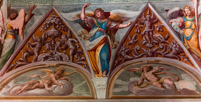 ORTA SAN GIULIO, ITALY, MAY 29, 2019 : interiors decors and frescoes of chapel in Sacro monte di Orta, , may 29, 2019, in Orta san Giulio, italy