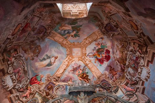 ORTA SAN GIULIO, ITALY, MAY 29, 2019 : interiors decors and frescoes of chapel in Sacro monte di Orta, , may 29, 2019, in Orta san Giulio, italy