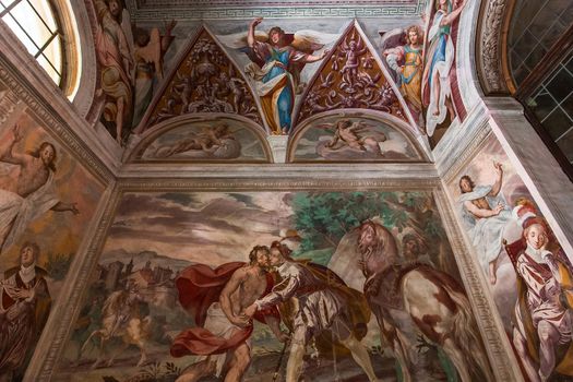 ORTA SAN GIULIO, ITALY, MAY 29, 2019 : interiors decors and frescoes of chapel in Sacro monte di Orta, , may 29, 2019, in Orta san Giulio, italy