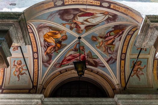 ORTA SAN GIULIO, ITALY, MAY 29, 2019 : interiors decors and frescoes of chapel in Sacro monte di Orta, , may 29, 2019, in Orta san Giulio, italy