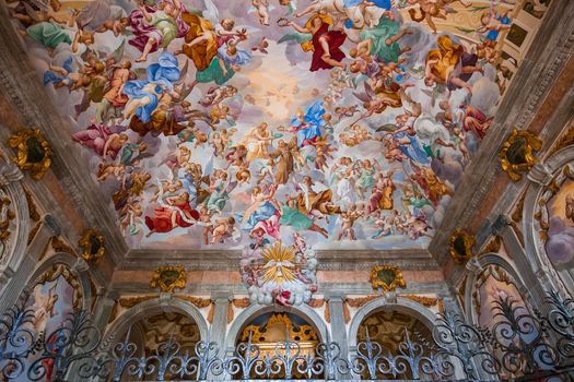 ORTA SAN GIULIO, ITALY, MAY 29, 2019 : interiors decors and frescoes of chapel in Sacro monte di Orta, , may 29, 2019, in Orta san Giulio, italy