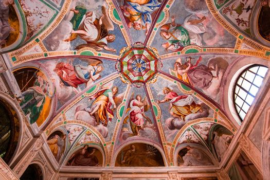 ORTA SAN GIULIO, ITALY, MAY 29, 2019 : interiors decors and frescoes of chapel in Sacro monte di Orta, , may 29, 2019, in Orta san Giulio, italy