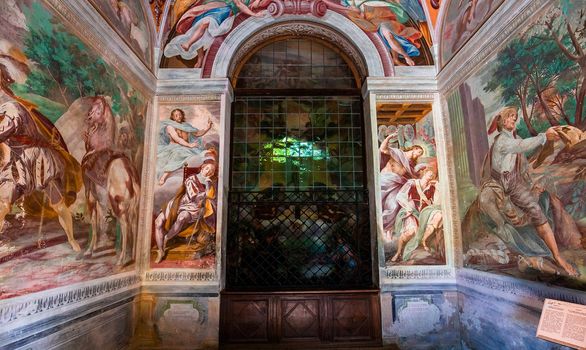 ORTA SAN GIULIO, ITALY, MAY 29, 2019 : interiors decors and frescoes of chapel in Sacro monte di Orta, , may 29, 2019, in Orta san Giulio, italy