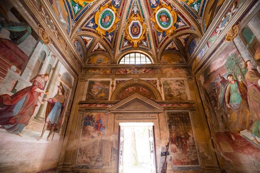 ORTA SAN GIULIO, ITALY, MAY 29, 2019 : interiors decors and frescoes of chapel in Sacro monte di Orta, , may 29, 2019, in Orta san Giulio, italy