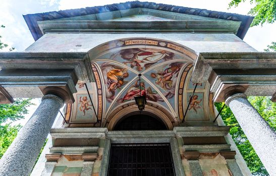 ORTA SAN GIULIO, ITALY, MAY 29, 2019 : interiors decors and frescoes of chapel in Sacro monte di Orta, , may 29, 2019, in Orta san Giulio, italy