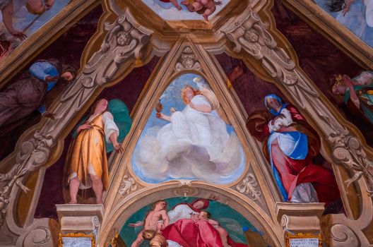 ORTA SAN GIULIO, ITALY, MAY 29, 2019 : interiors decors and frescoes of chapel in Sacro monte di Orta, , may 29, 2019, in Orta san Giulio, italy