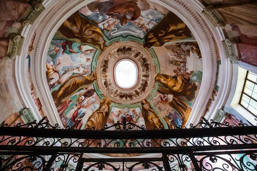 ORTA SAN GIULIO, ITALY, MAY 29, 2019 : interiors decors and frescoes of chapel in Sacro monte di Orta, , may 29, 2019, in Orta san Giulio, italy