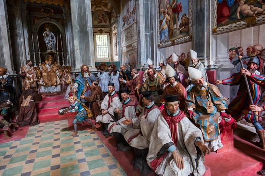 ORTA SAN GIULIO, ITALY, MAY 29, 2019 : interiors decors and frescoes of chapel in Sacro monte di Orta, , may 29, 2019, in Orta san Giulio, italy