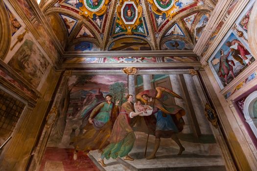 ORTA SAN GIULIO, ITALY, MAY 29, 2019 : interiors decors and frescoes of chapel in Sacro monte di Orta, , may 29, 2019, in Orta san Giulio, italy