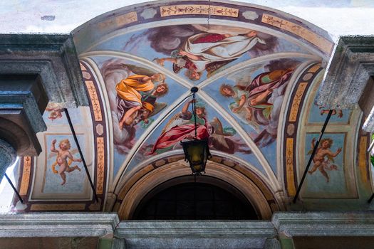 ORTA SAN GIULIO, ITALY, MAY 29, 2019 : interiors decors and frescoes of chapel in Sacro monte di Orta, , may 29, 2019, in Orta san Giulio, italy