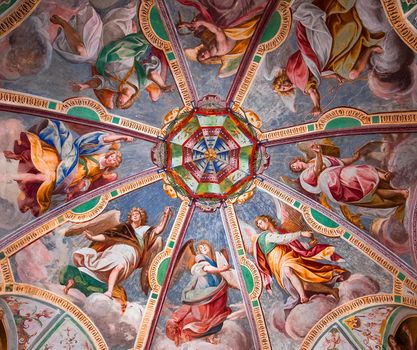 ORTA SAN GIULIO, ITALY, MAY 29, 2019 : interiors decors and frescoes of chapel in Sacro monte di Orta, , may 29, 2019, in Orta san Giulio, italy