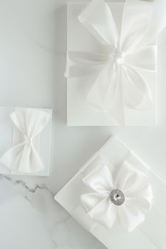 Romantic celebration, lifestyle and holiday present concept - Luxury wedding gifts on marble