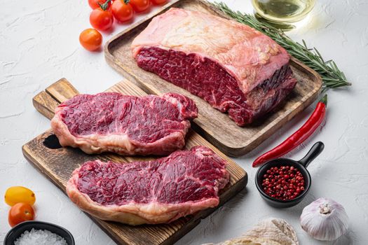 Top loin, fresh organic beef meat cut, on white background