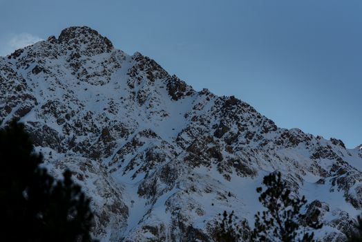 Landscape on incredible sunny day in winter in the Pyrenees in Andorra.