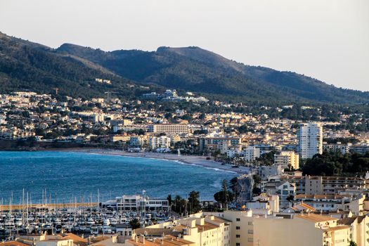 Beautiful panoramic view of Altea village and mediterranean sea from the viewpoint in Spring