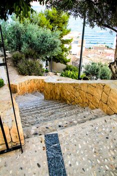 Beautiful panoramic view of Altea village and mediterranean sea from the viewpoint in Spring