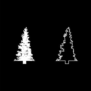 Fir tree Christmas Coniferous Spruce Pine forest Evergreen woods Conifer silhouette white color vector illustration solid outline style simple image