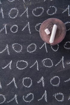 Graphical representation with chalk on the blackboard binary digital code