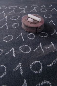 Graphical representation with chalk on the blackboard binary digital code