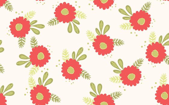 Seamless floral pattern based on traditional folk art ornaments. Colorful flowers on light background. Scandinavian style. Sweden nordic style. Vector illustration. Simple minimalistic pattern.