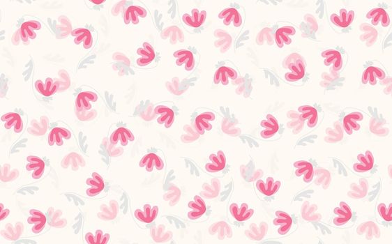 Seamless floral pattern based on traditional folk art ornaments. Colorful flowers on light background. Scandinavian style. Sweden nordic style. Vector illustration. Simple minimalistic pattern.