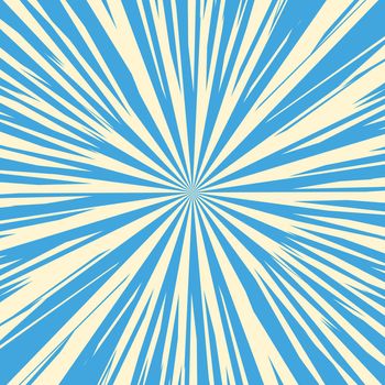 Pop art radial colorful comics book magazine cover. Striped blue digital background. Cartoon funny retro pattern strip mock up. Vector halftone illustration. Sunburst, starburst shape.