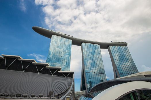 Singapore cityscape in daytime . Ant eye view .