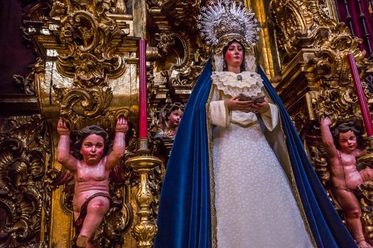 SEVILLE, ANDALUSIA, SPAIN, MAY, 21, 2017 : interiors  of  El Salvador church, may 21, 2017, in Seville, andalusia, spain