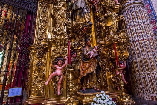 SEVILLE, ANDALUSIA, SPAIN, MAY, 21, 2017 : interiors  of  El Salvador church, may 21, 2017, in Seville, andalusia, spain