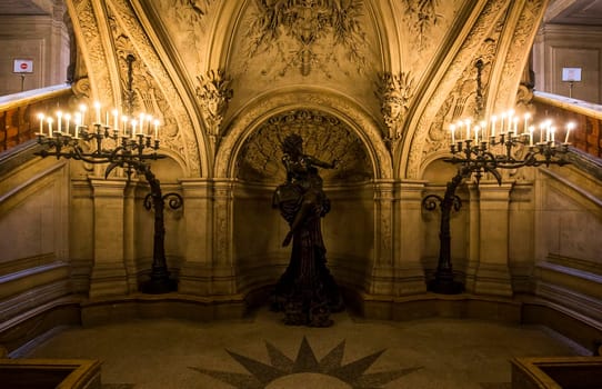 PARIS, FRANCE, MARCH 14, 2017 : interiors, frescoes and architectural details of the palais Garnier, Opera of Paris, march 14, 2017 in Paris, France.